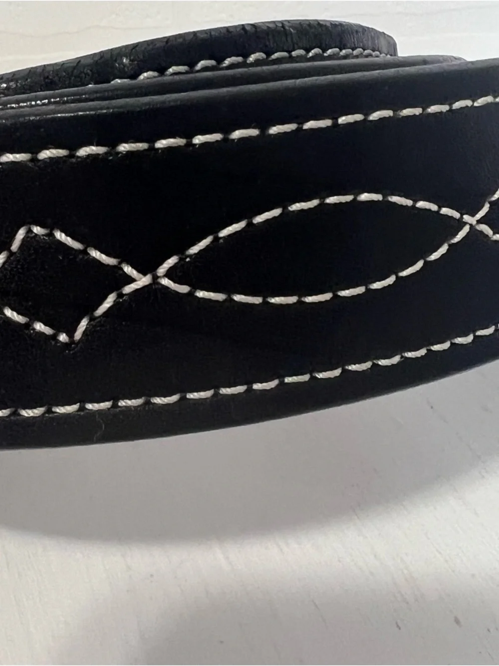 Brenneman’s Black Leather White Stitching Western Rodeo Moto Belt Size 38 USA